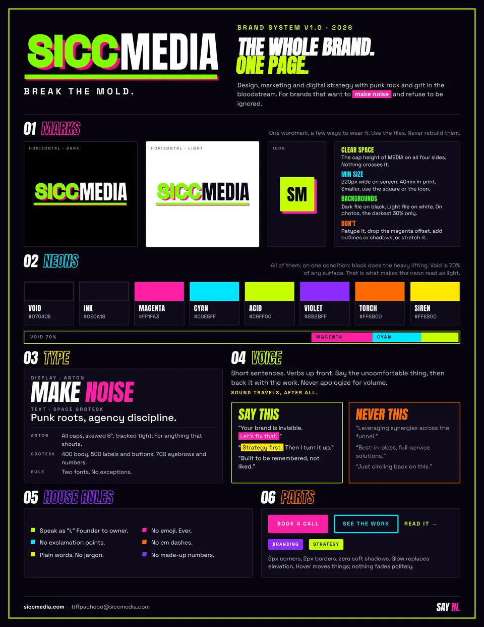 Sicc Media brand on one page