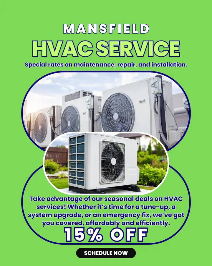 Mansfield HVAC. Service and maintenance ad.