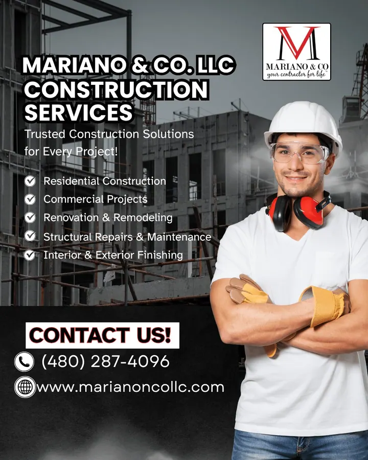 Mariano & Co Construction. Services ad.