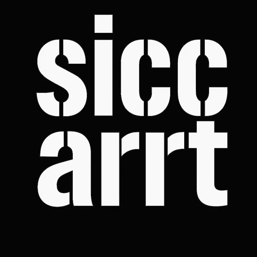 Sicc Arrt. Wordmark, soft emboss.