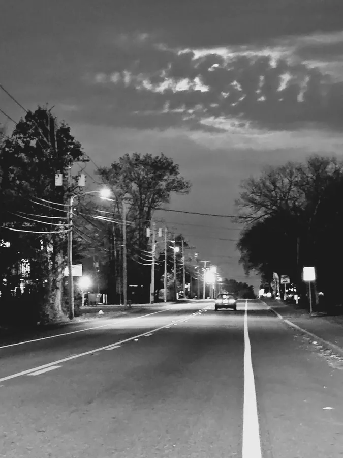 Night drive. Empty lane.
