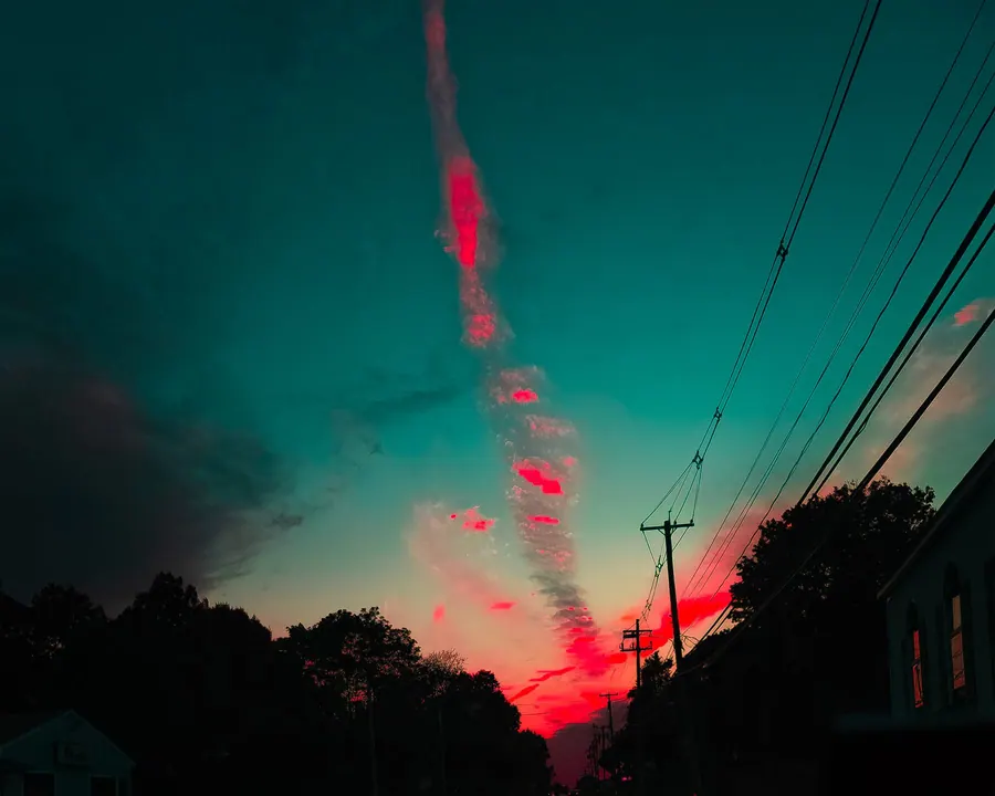 Sky. Contrail, teal.