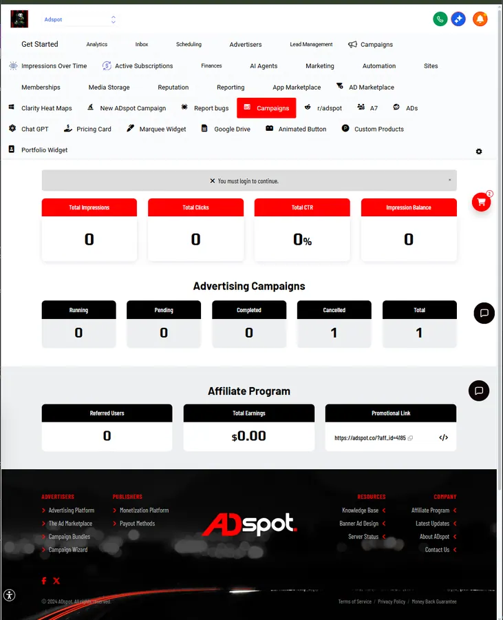 AdSpot. Plan comparison, dark.