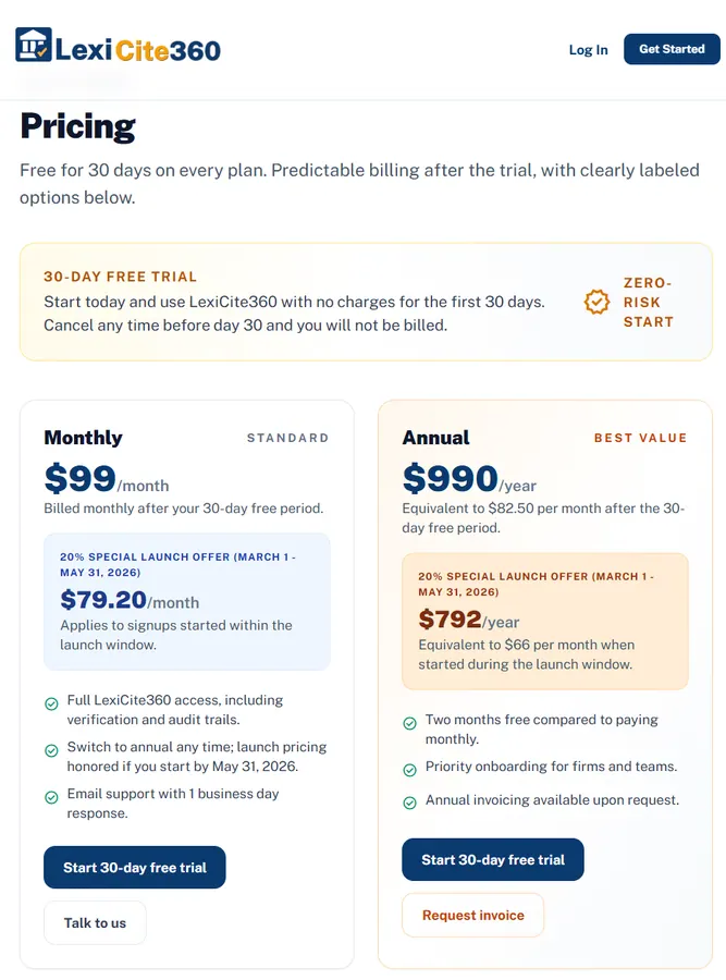 LexiCite360. Pricing.