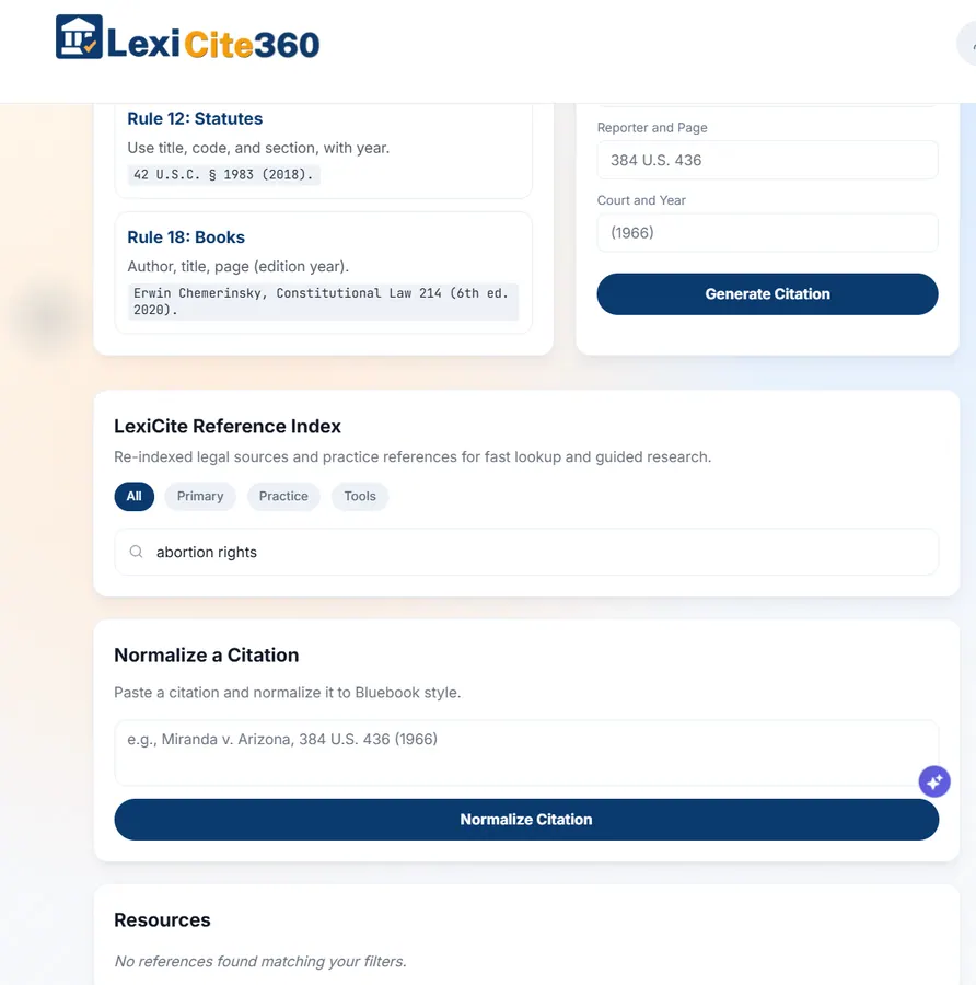 LexiCite360. Reference index.