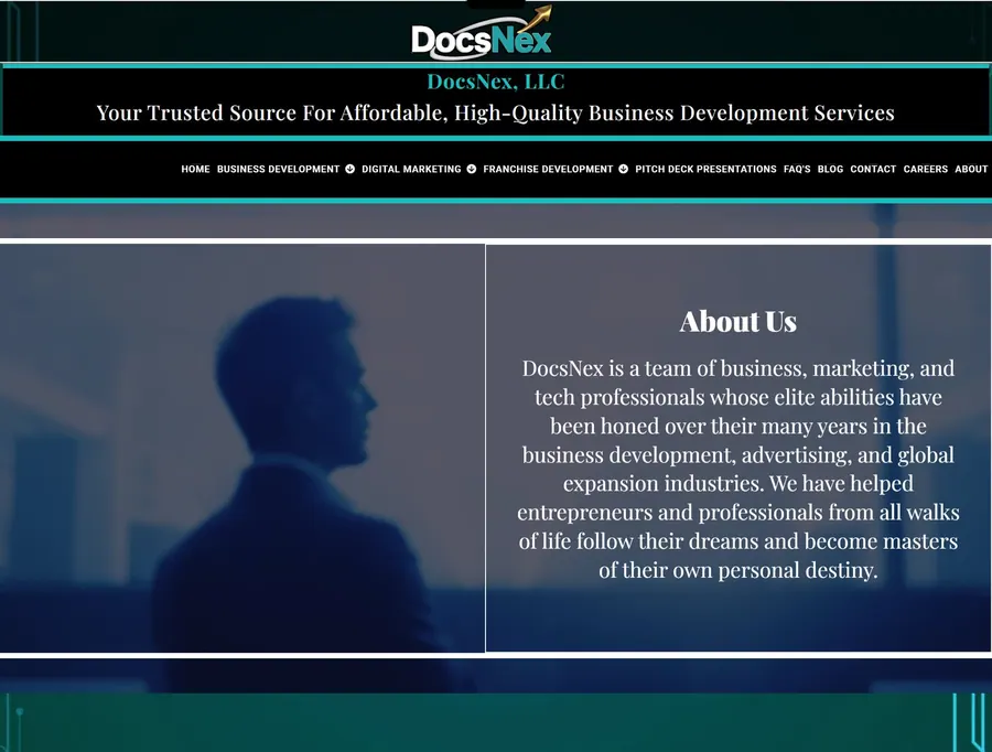 DocsNex. About, dark.